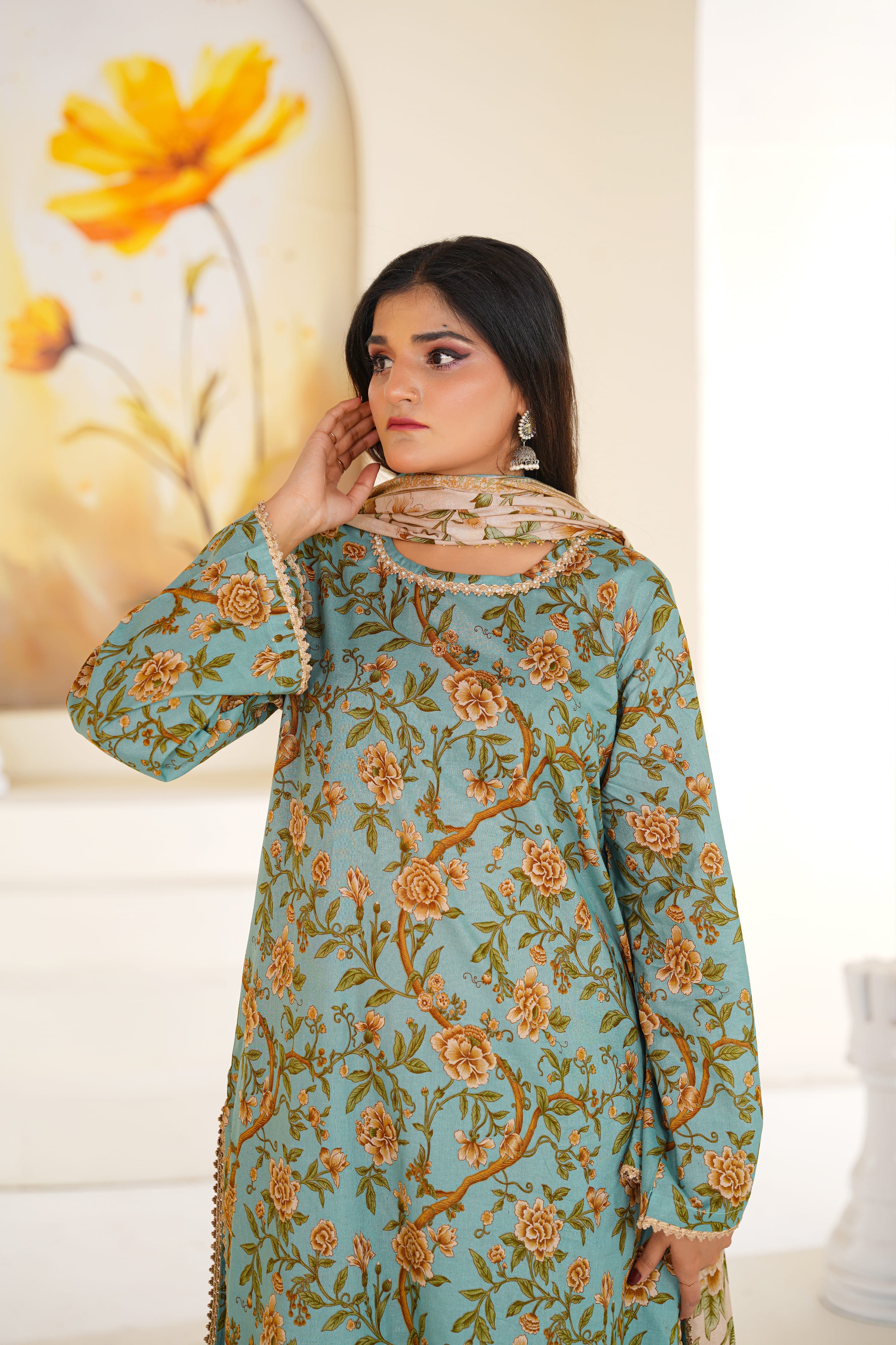 Neelab | Teal Floral Printed Lawn Suit (3pc)