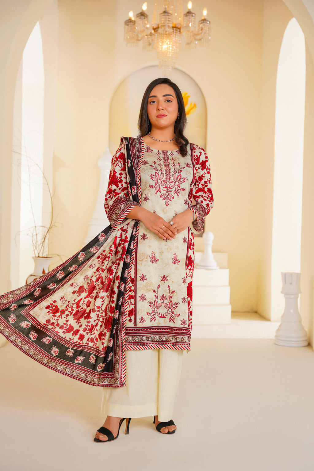 Laila | Embroidered Floral Printed Lawn (3pc)