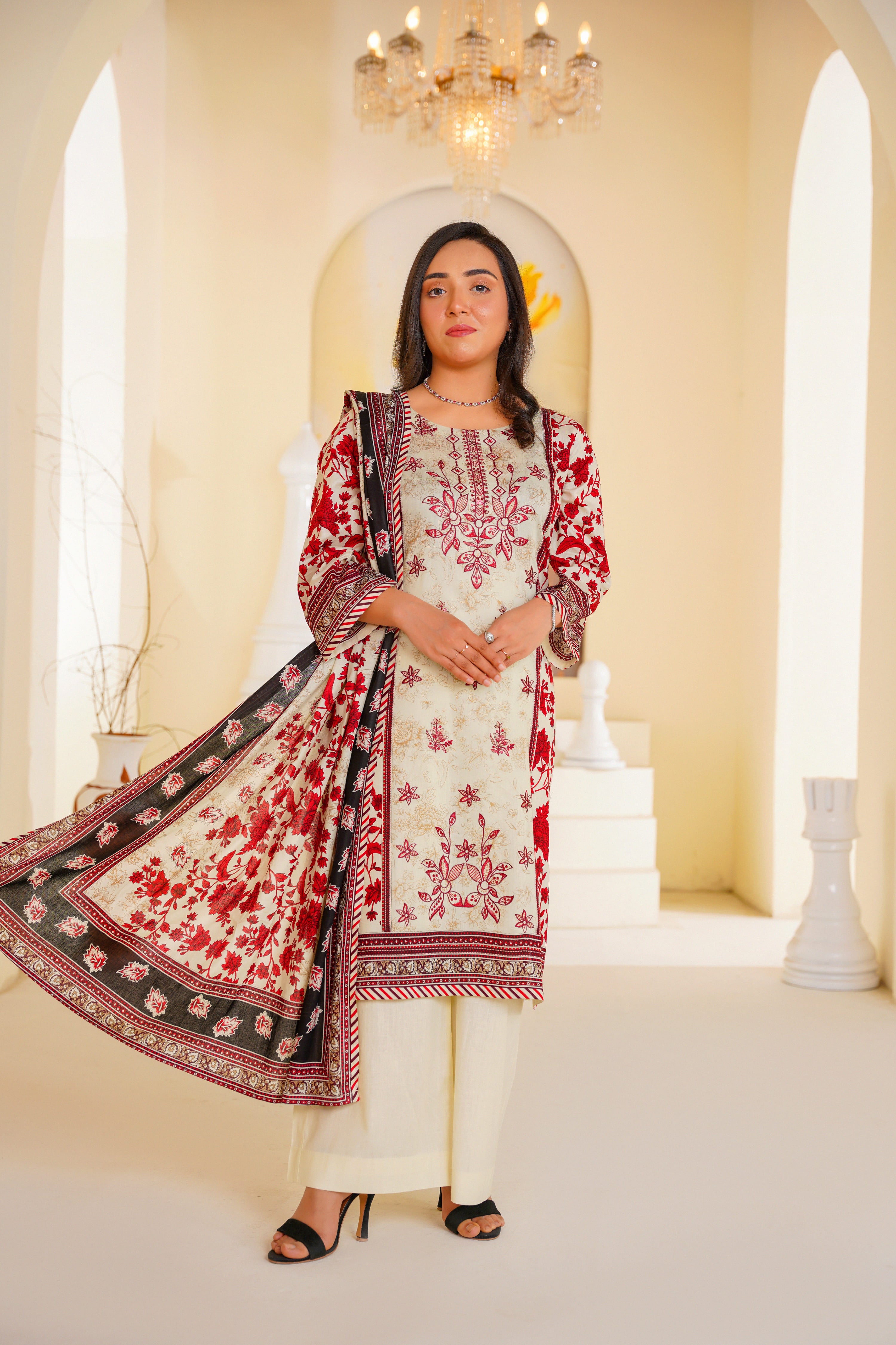 Laila | Embroidered Floral Printed Lawn (3pc)