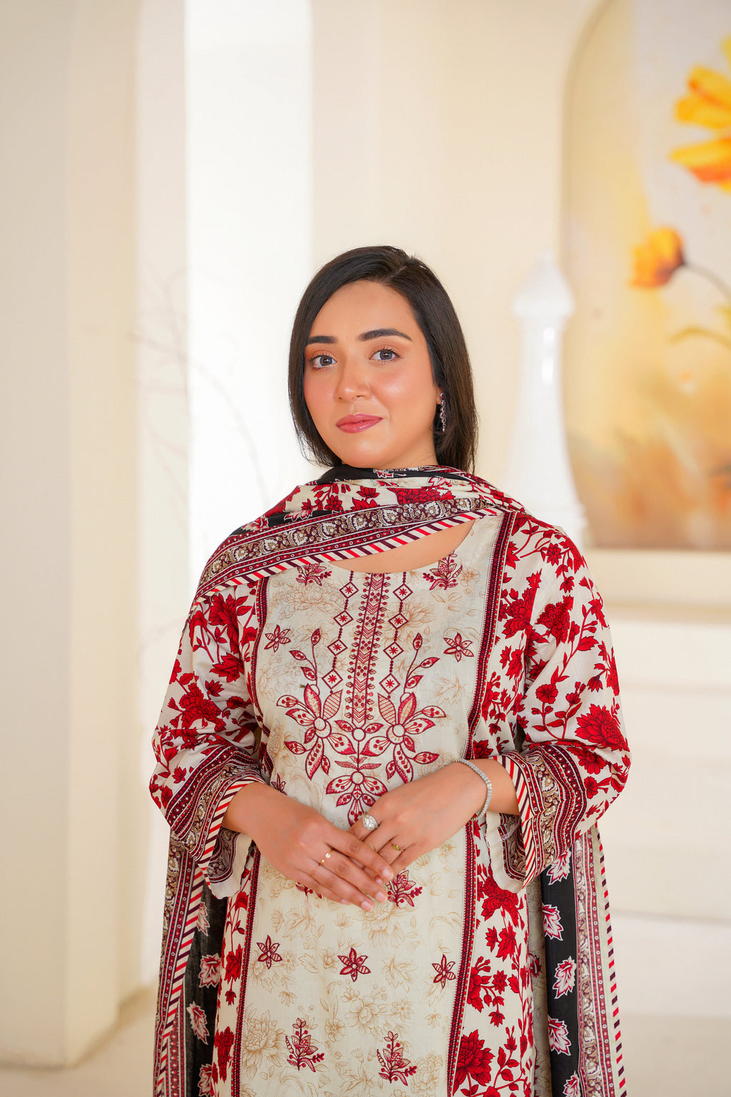 Laila | Embroidered Floral Printed Lawn (3pc)