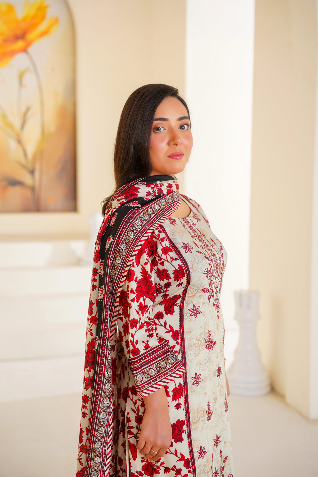 Laila | Embroidered Floral Printed Lawn (3pc)