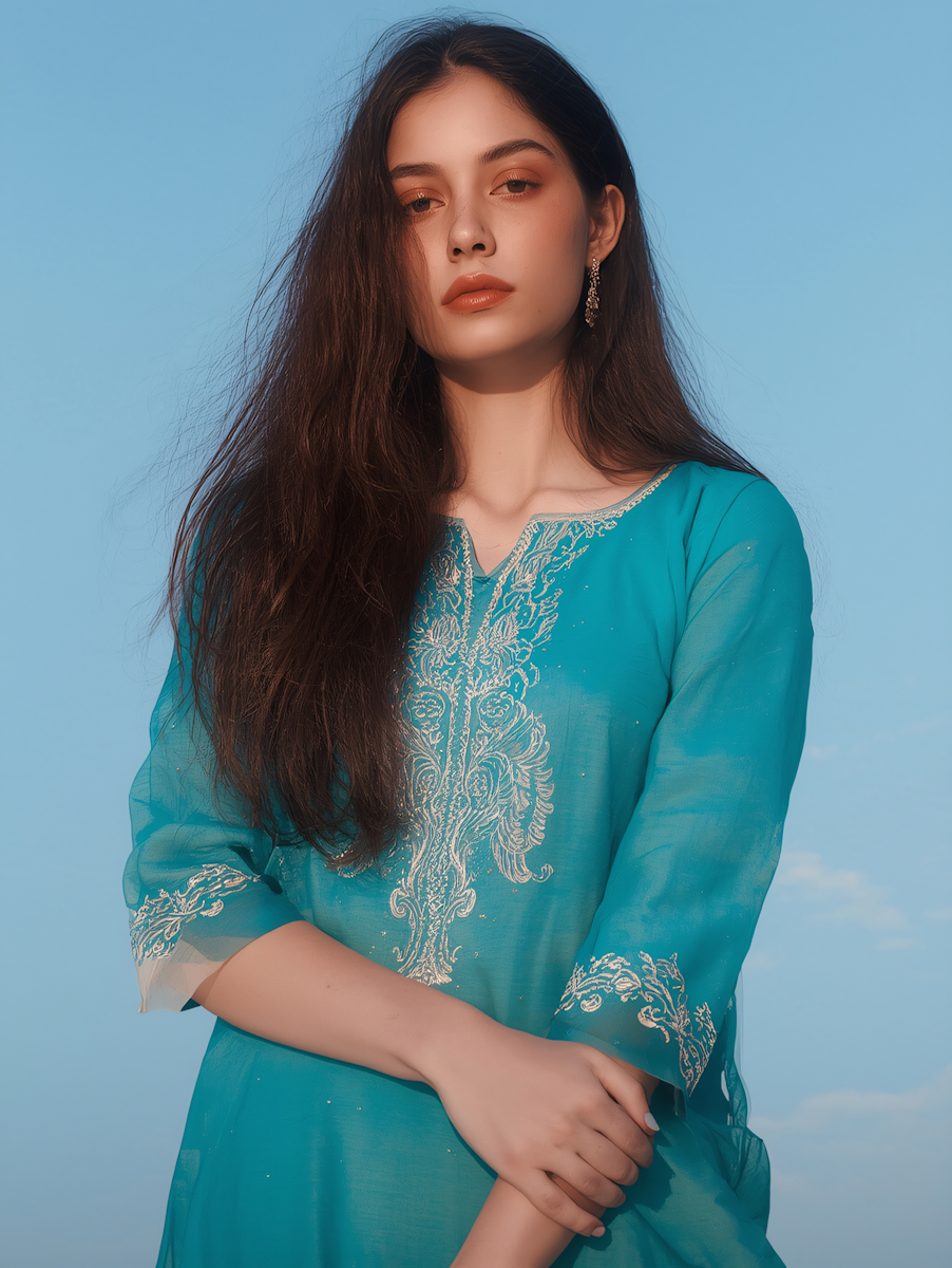 (Sample) Turquoise Embroidered Traditional Outfit