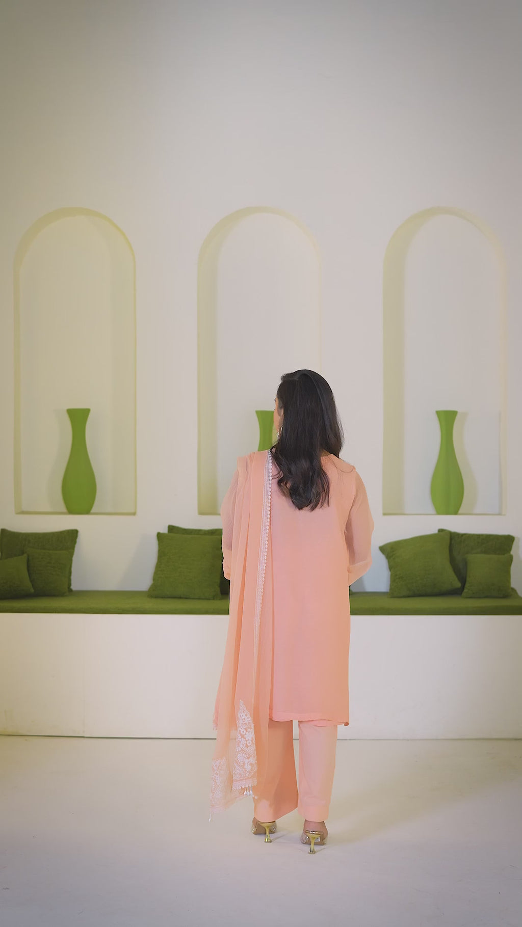 Pêche | Embroidered Peach Chiffon (3pc)