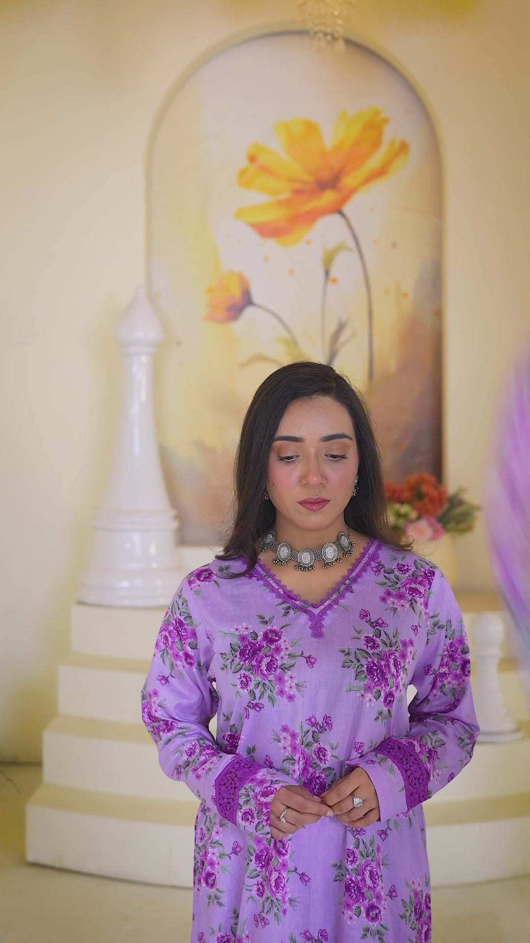 Lila | Floral Printed Lawn Suit & Chiffon Dupatta (3pc)