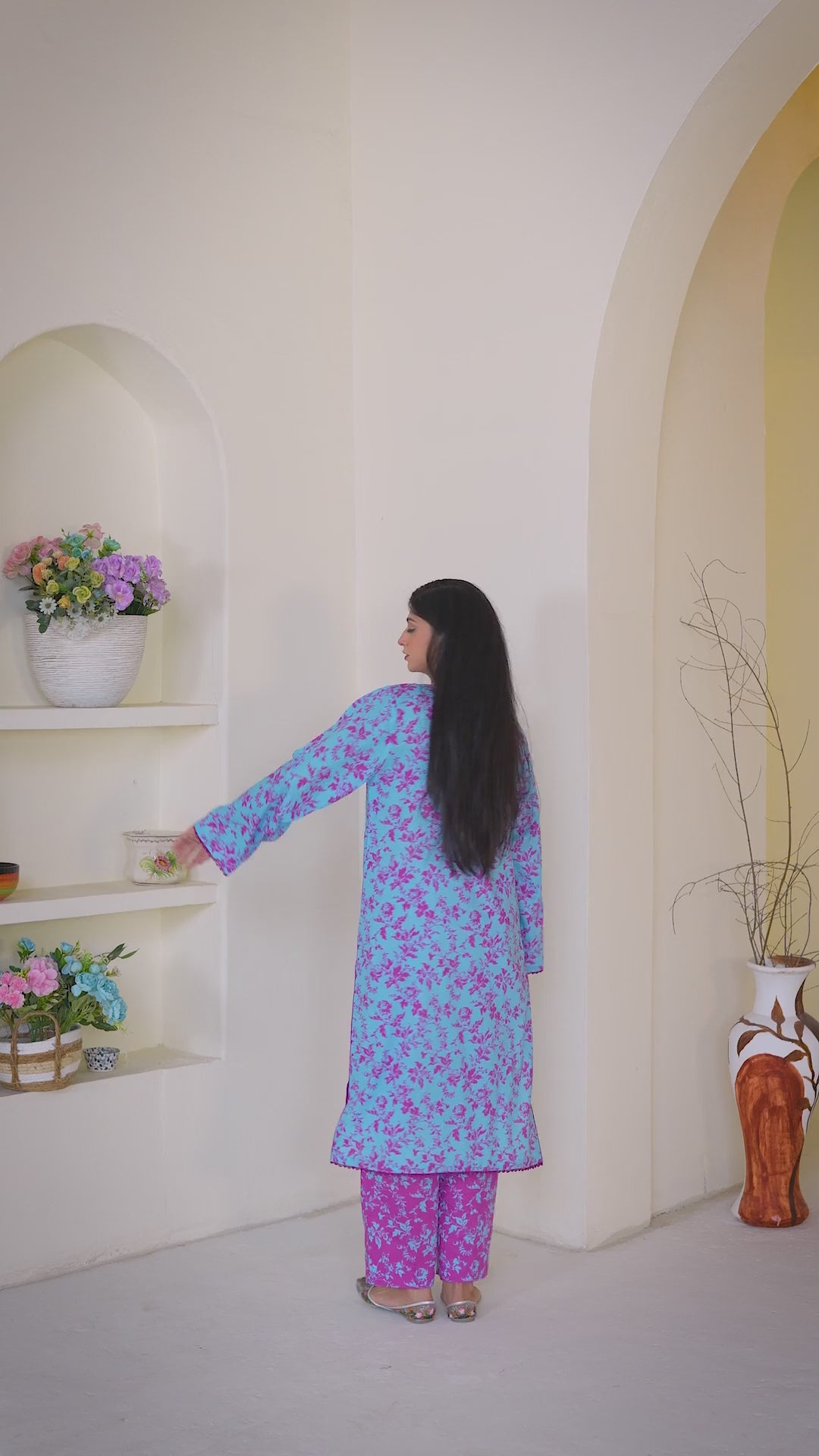 Gulabi | Sky Blue & Magenta Floral Printed Lawn (2pc)